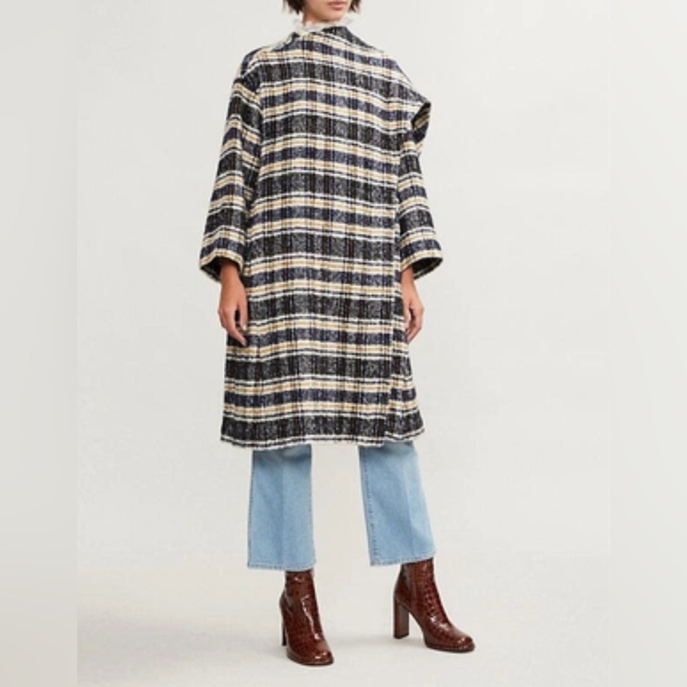 Maje Giolina Wrap Front Checked Tweed Coat in Carreaux size 0